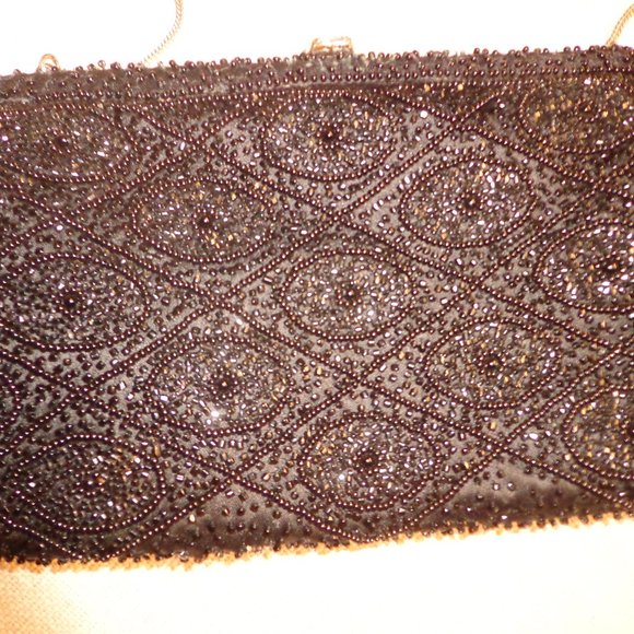 Festival Madrid Beaded Clutch Clasp Closure Black Silver Chain - Picture 13 of 13